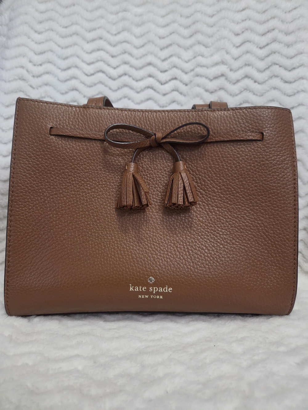 Kate Spade Hayes Gingerbread Brown Leather Tote with Tassel Bow